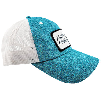 A Little Salty Glitter Ponytail Hat Aqua Side View