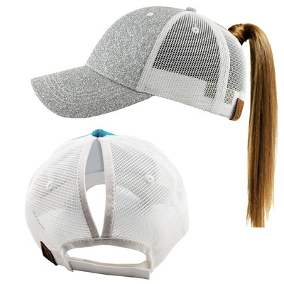 A Little Salty Glitter Ponytail Hat Aqua Ponytail View