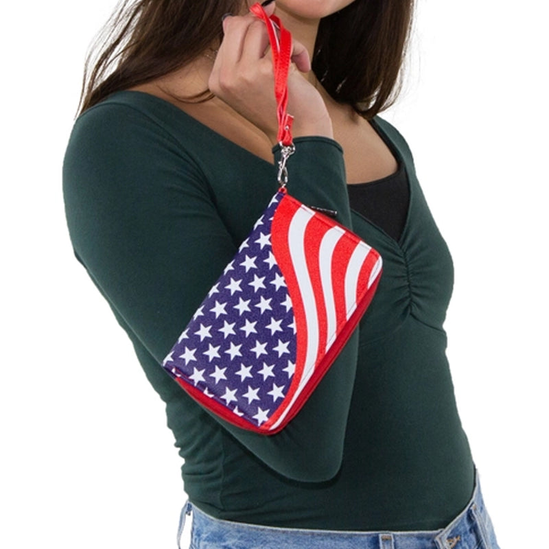 Americana Flag Wallet Wristlet Model