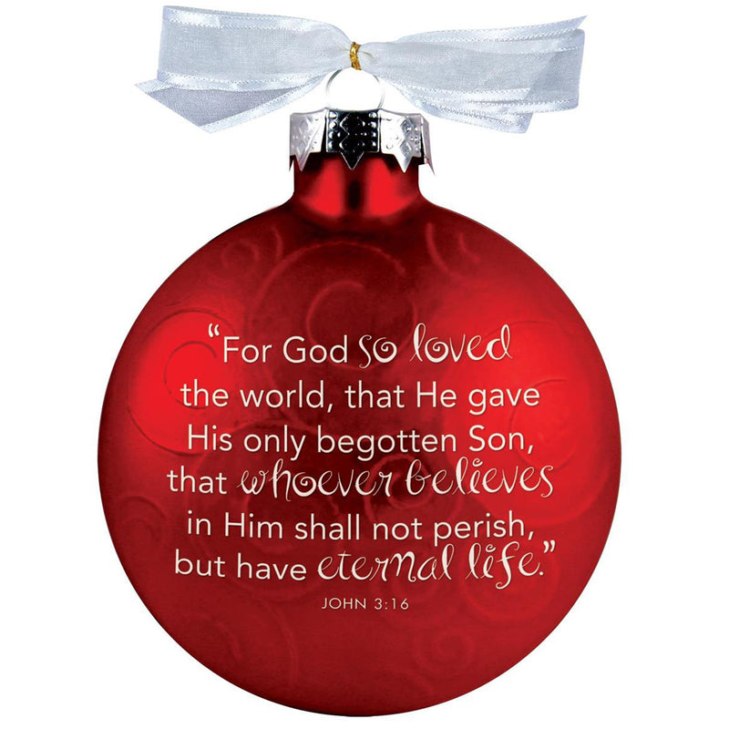 Believe Christian Glass Ball Christmas Ornament (back)