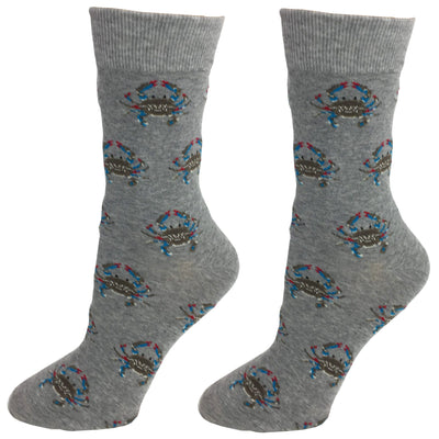 Blue Crab Crew Socks - Gray Background