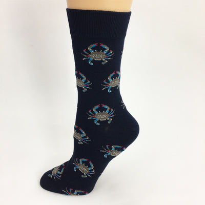 Blue Crab Crew Socks - Navy Background Model