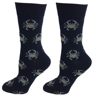 Blue Crab Crew Socks - Navy Background