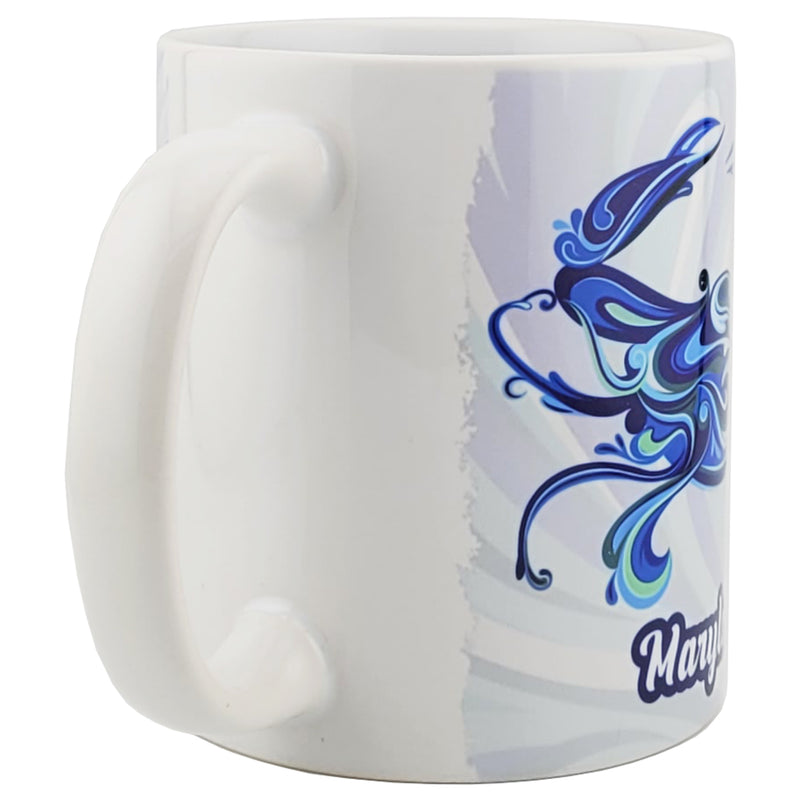 blue crab swirl design coffee mug side view