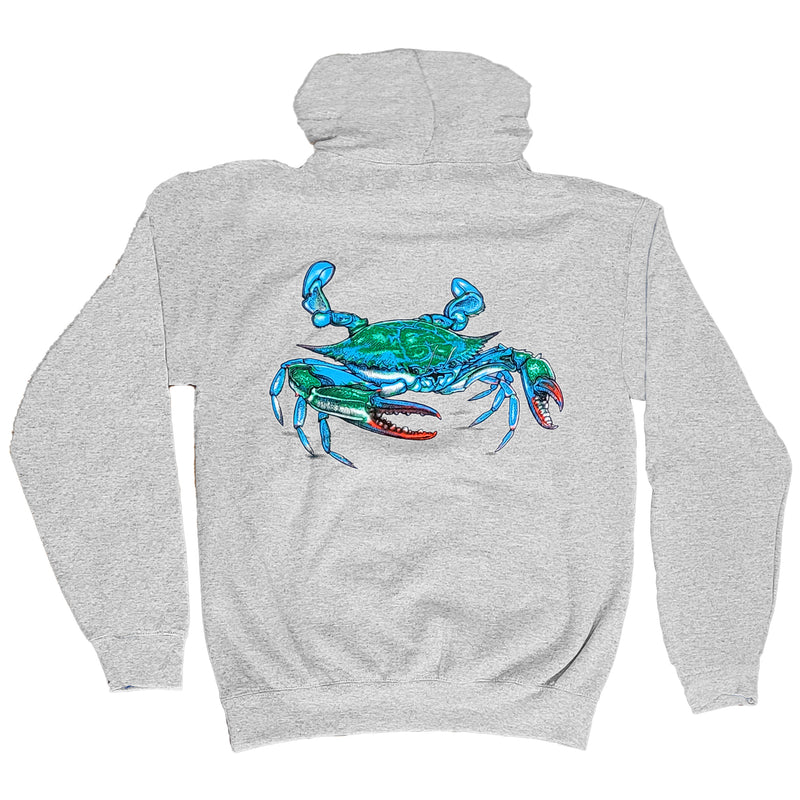 Blue Crab Two Sided Gray Hoodie back