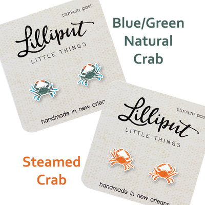 Blue/Green Crab and Steamed Crab - Post Earrings