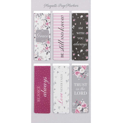 Christian Magnetic Bookmarks Set of 6 - Pink Roses Bible Passages