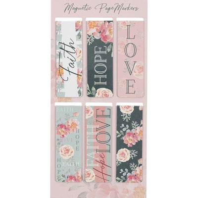 Christian Magnetic Bookmarks Set of 6 - Faith Hope Love Vintage Roses