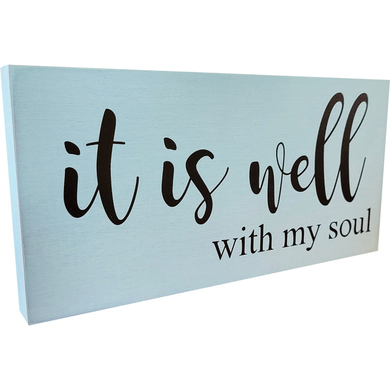 It Is Well With My Soul Wood Block - 8"x4" - Soft Green