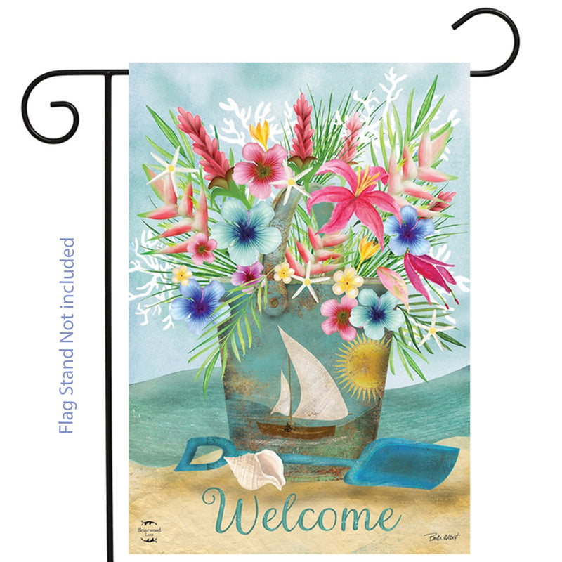 Coastal Flowers Welcome (Sleeve) Garden Flag