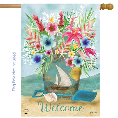 Coastal Flowers Welcome (Sleeve) House Flag