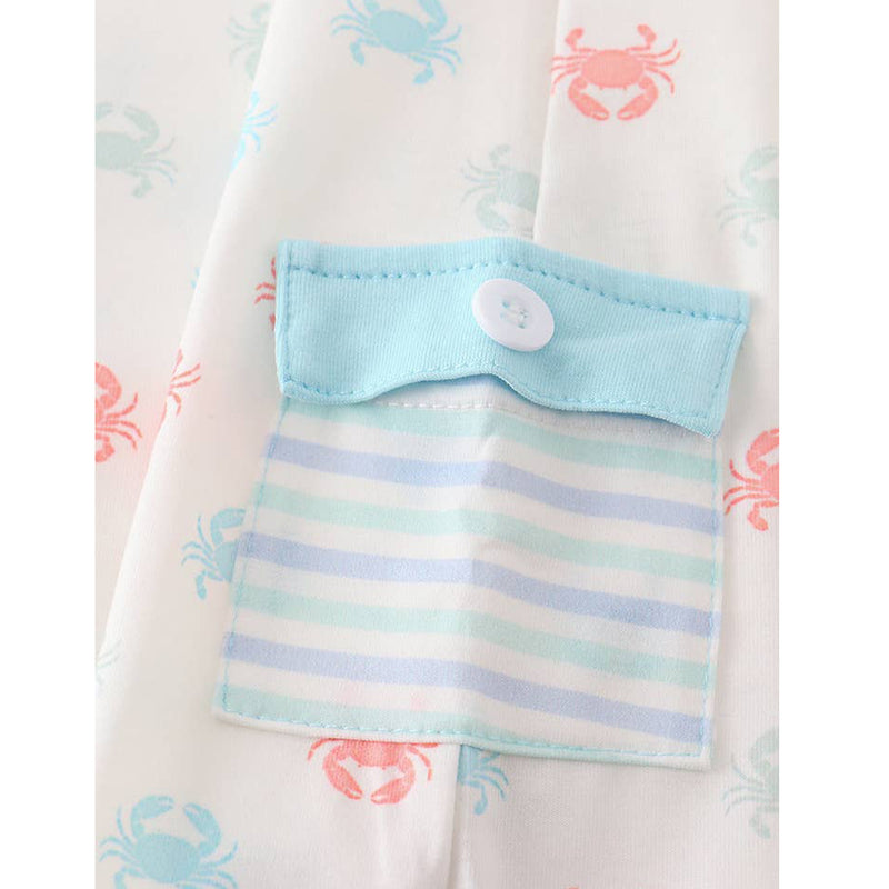 Crab Print Sleeveless Baby Romper (pocket)