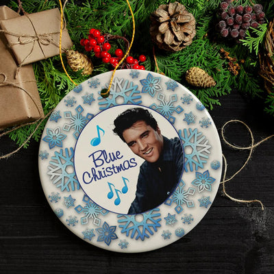 Elvis Presley Blue Christmas Ceramic Ornament