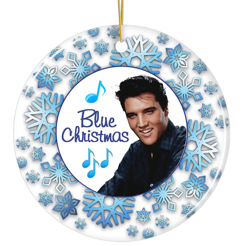 Elvis Presley Blue Christmas Ceramic Ornament