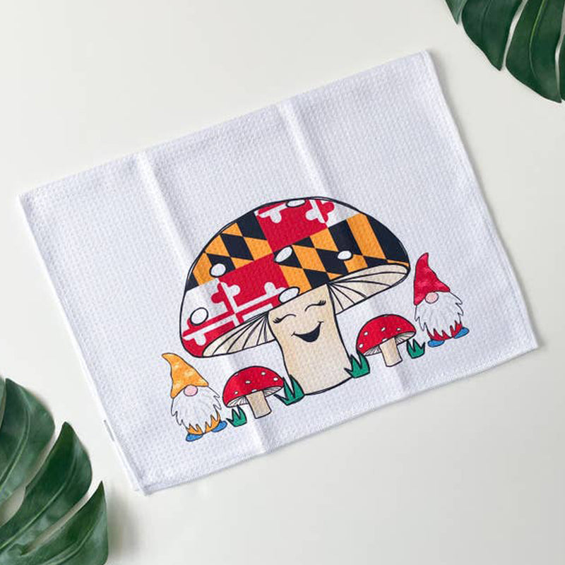 Happy Maryland Mushroom Kitchen Towel Scene