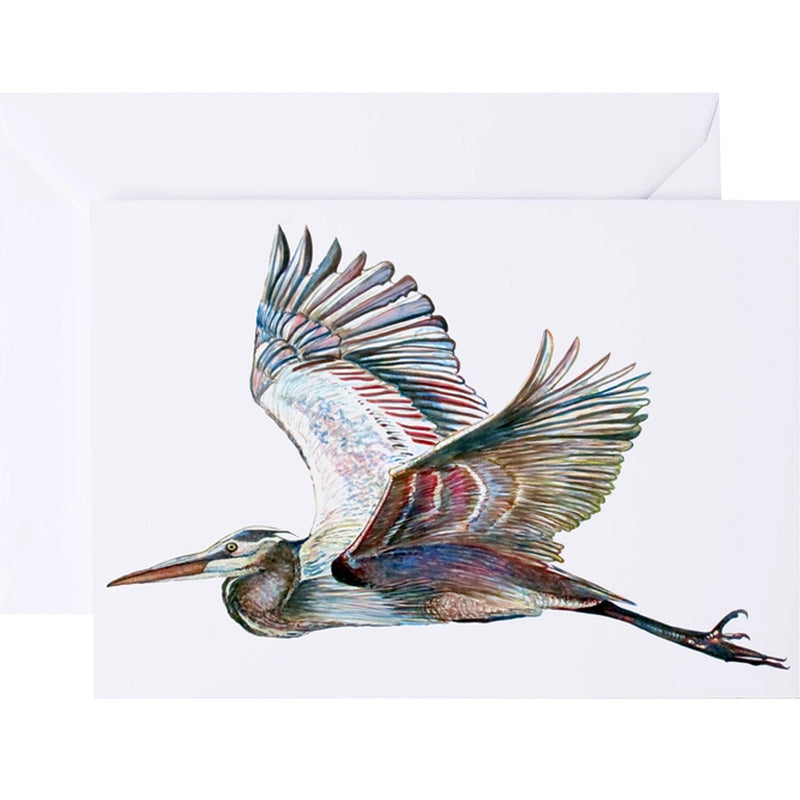 Flying Blue Heron Watercolor Art - Greeting Card