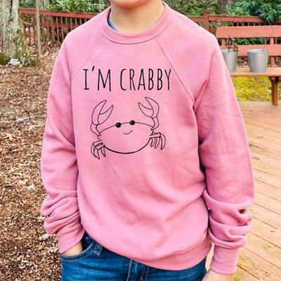 I'm Crabby Sketched Crab Youth Sweatshirt (model)