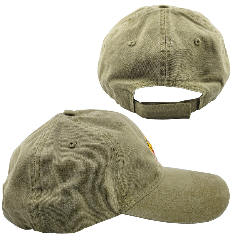 Maryland Flag Crab Embroidered Baseball Hat Back and Side - Khaki Green