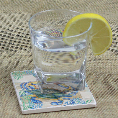 Natural Blue Crab Tumbled Edge Stone Coaster (scene)