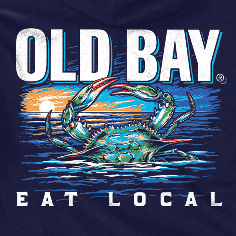 Old Bay Seasoning Eat Local Crab Hoodie Sweatshirt (closeup design)