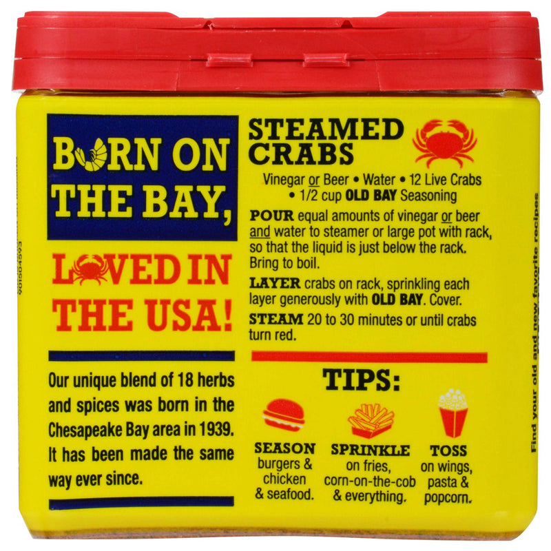 Old Bay Seasoning 6oz. Back of jar