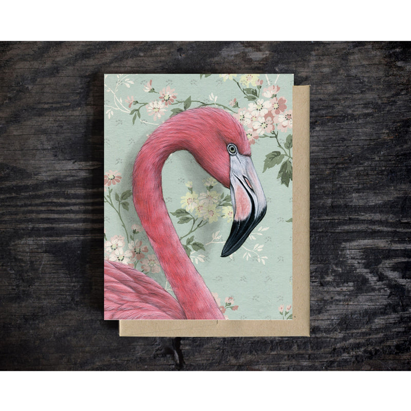 Pink Flamingo Art Textured Notecard Scene