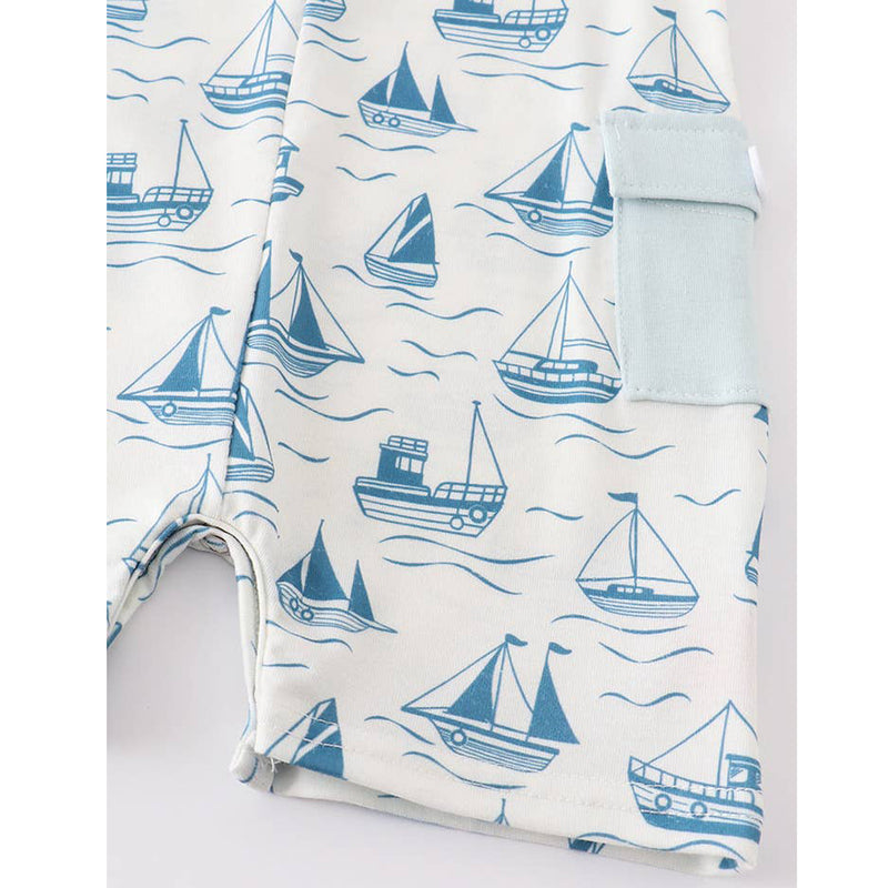 Sailboat Print Sleeveless Baby Romper (closeup)