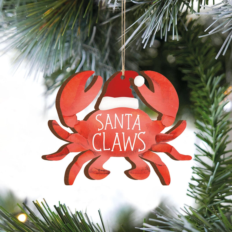 Santa Claws Red Crab Wood Ornament