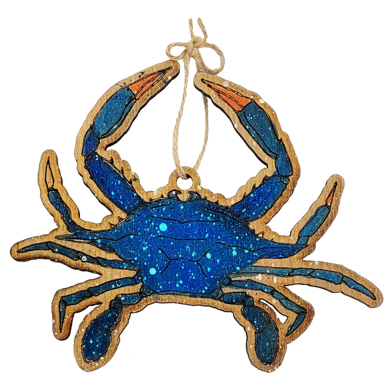 wooden crab ornament blue