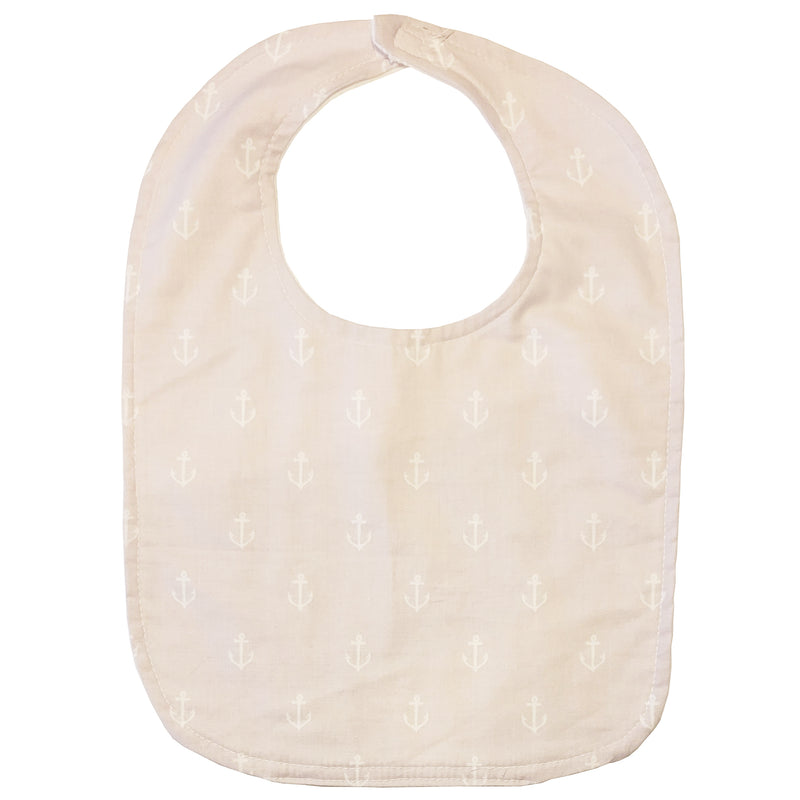 Baby Bib - White Anchors on Light Gray Background