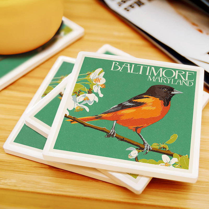 Baltimore Maryland Oriole Ceramic Coaster Scene