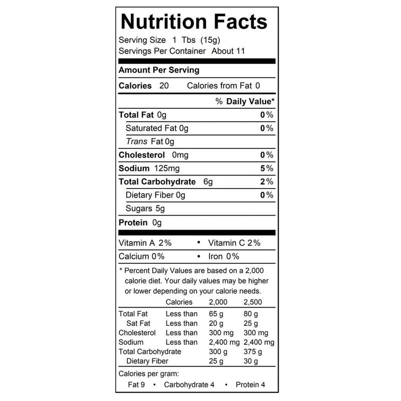 BESTO Hot Honey Sauce Original or Smoke Nutrition Facts