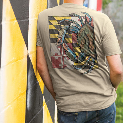 Maryland Flag Big Crab Sand/Tan T-Shirt Model