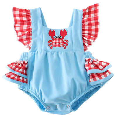 Blue Crab Ruffle Baby Romper