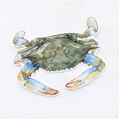 Blue Crab Watercolor Vinyl Sticker Scene