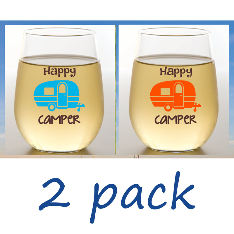 Shatterproof Stemless Wine Set of 2 - Happy Camper