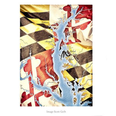 Chesapeake Bay Map and Maryland Flag Note Card