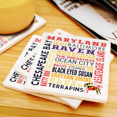 Maryland Words Ceramic Square Coaster Scene