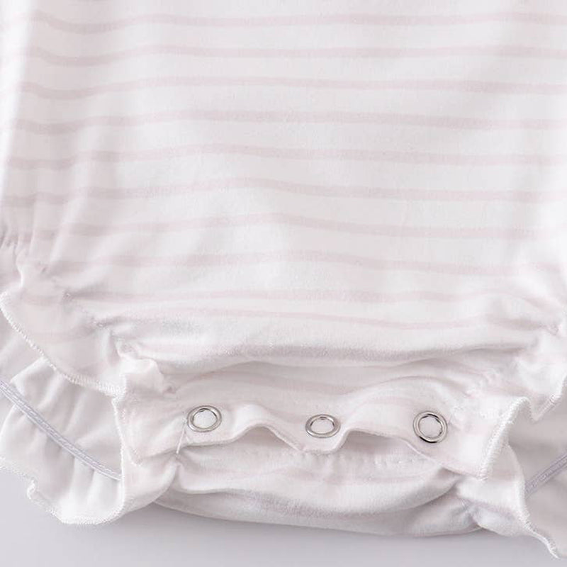 Crab Applique White Stripe Ruffle Baby Romper (snaps)