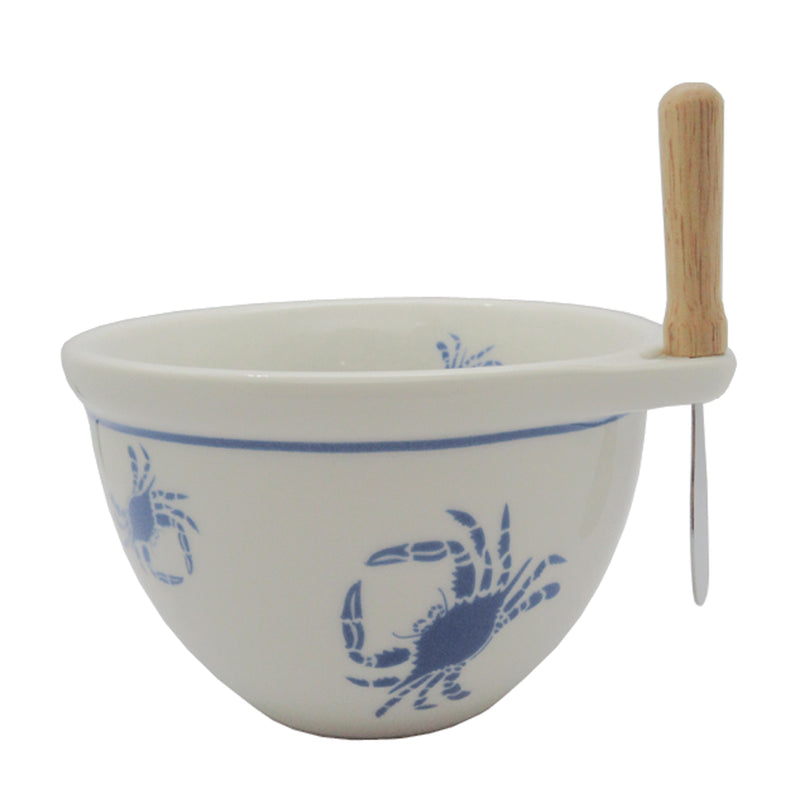 Blue Crab Design Dip Bowl With Spreader