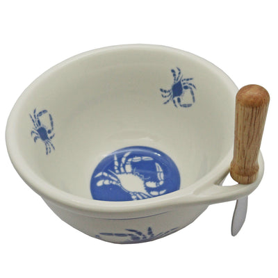 Blue Crab Design Dip Bowl With Spreader