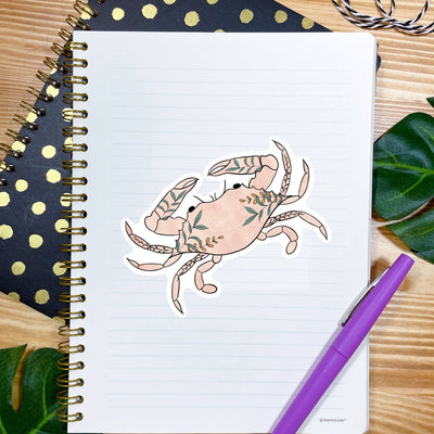 Pink Floral Crab Vinyl Sticker (scene)