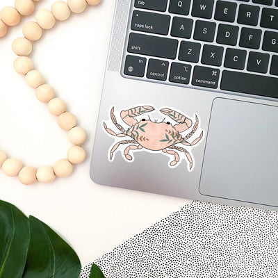 Pink Floral Crab Vinyl Sticker (scene)