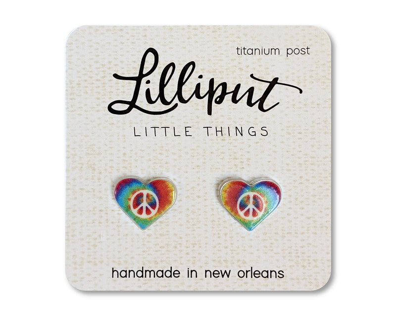 Tie Dye Peace Heart Lilliput Earrings