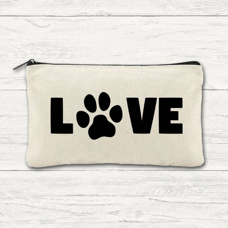 Love Paw Print Zipper Canvas Pouch