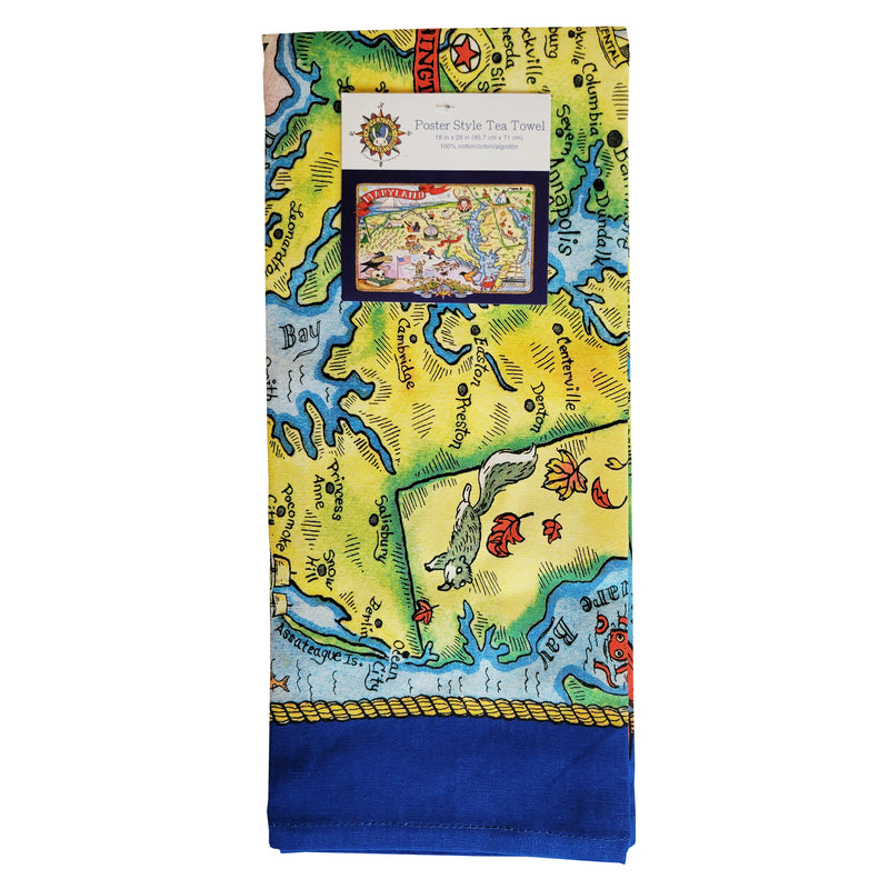 Maryland Adventure Map Kitchen Towel Folded