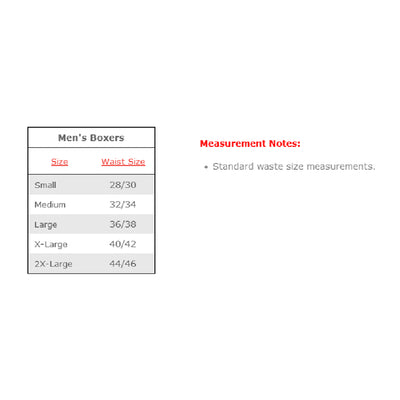 Maryland Flag Boxer Shorts Size Chart