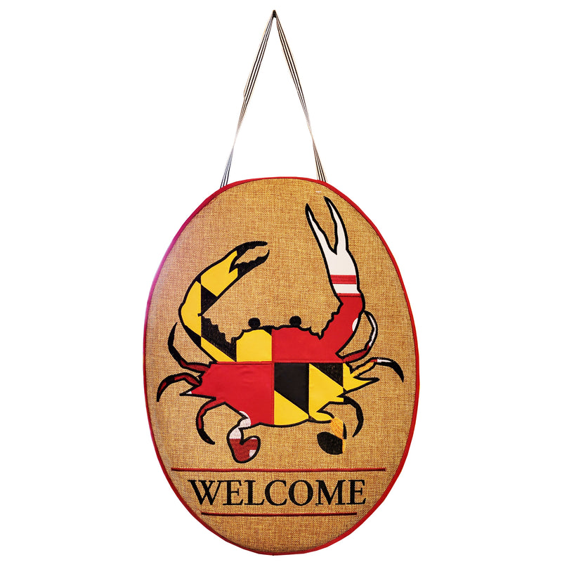 Maryland Flag Crab Burlap Door Banner