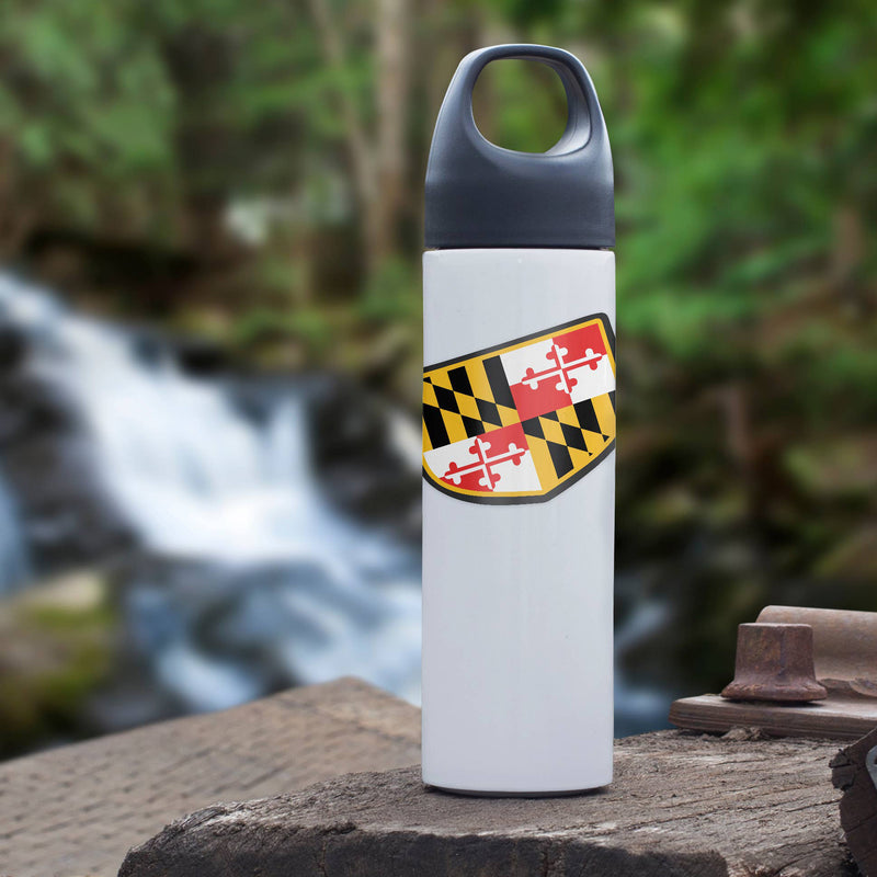 Maryland Flag Shield Shaped Die-Cut Sticker (on tumbler)