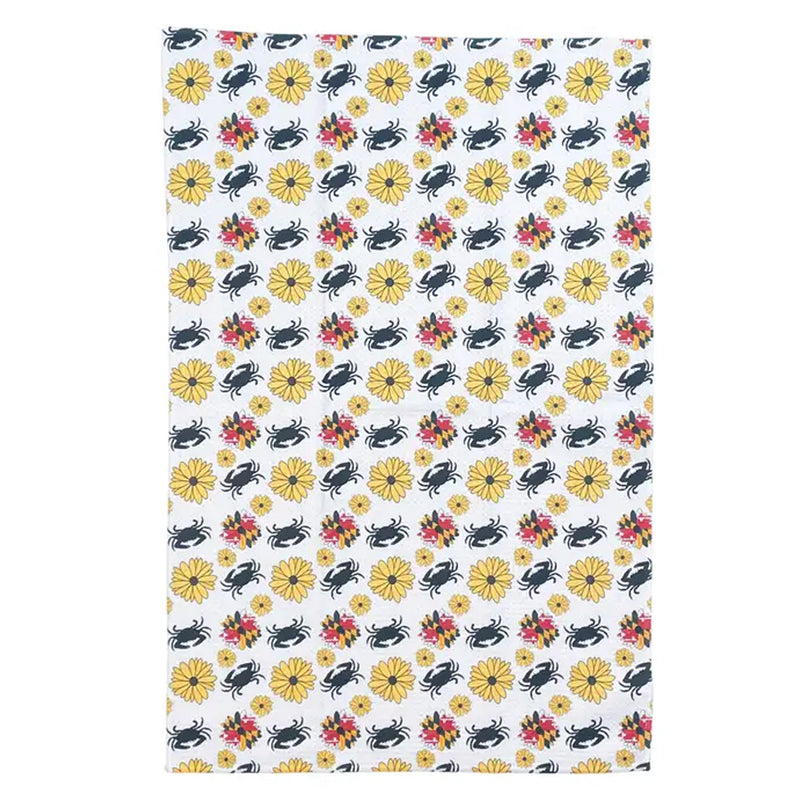 Maryland Flower and Crab Full Print Kitchen Towel